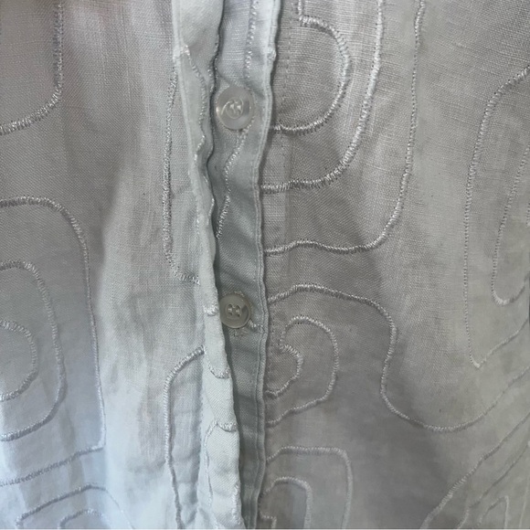 DAVID BROOKS Grayish Blue 100% Linen Embroidered 3/4 Sleeve Shirt Medium - Picture 6 of 9